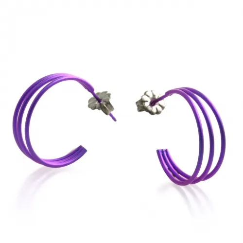 Three Strand Purple Hoop Earrings